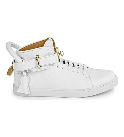 Shop Buscemi Gold Clasp Mid-top Leather Trainers In White