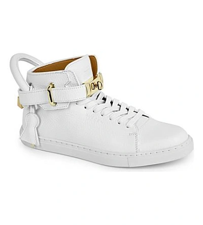 Shop Buscemi Gold Clasp Mid-top Leather Trainers In White