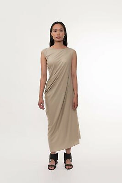 Pre-owned Undisclosed Asymmetric Monochrome Dress In Taupe