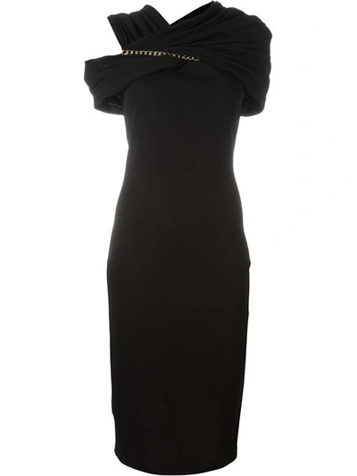 Givenchy Chain-detail Asymmetric-sleeve Crepe Dress In Black