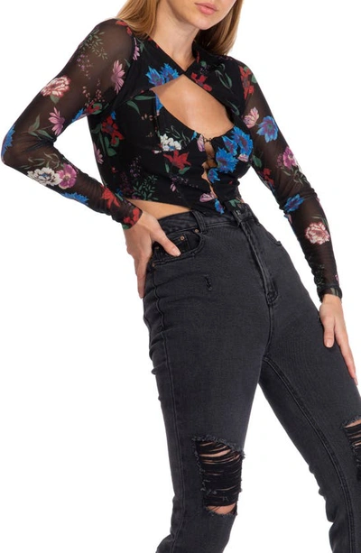 Shop Afrm Macie Floral Mesh Cutout Corset Top In Fall Noir Floral