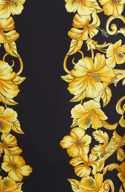 Shop Versace Hibiscus Print Asymmetrical Neck Shift Dress In Black Print