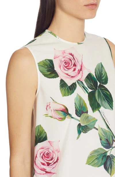 Shop Dolce & Gabbana Rose Print Sleeveless Poplin Top In White