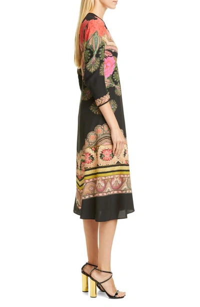 Shop Etro Print Silk Fit & Flare Midi Dress In Black