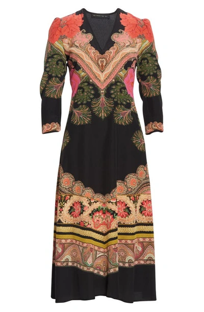 Shop Etro Print Silk Fit & Flare Midi Dress In Black