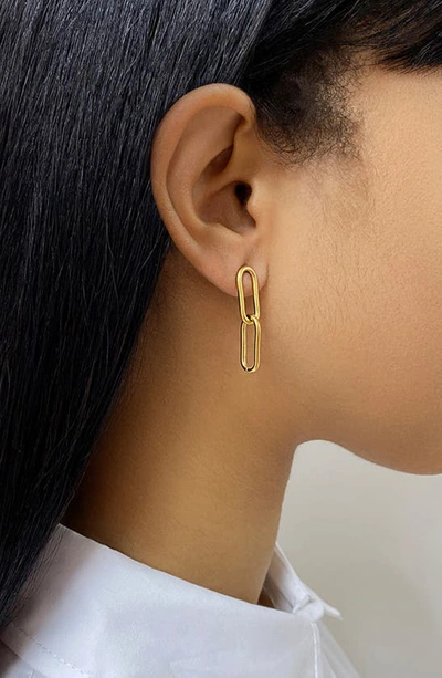 Adornia Tarnish Resistant 14k Gold Plated Paper Clip Chain Drop Earrings In Yellow