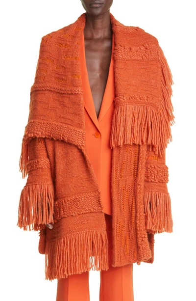 Shop Stella Mccartney Fringe Trim Alpaca & Wool Blend Coat In 7510 Tangerine