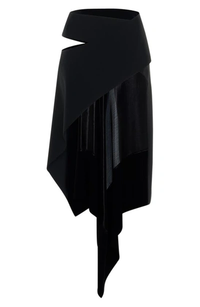 Shop Mugler Cutout Asymmetric Hem Silk Blend Skirt In B1999 Black / Black