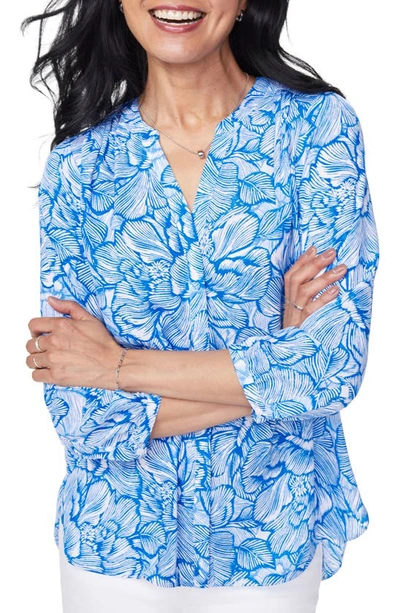 Shop Nydj High/low Crepe Blouse In Blue Cosmos