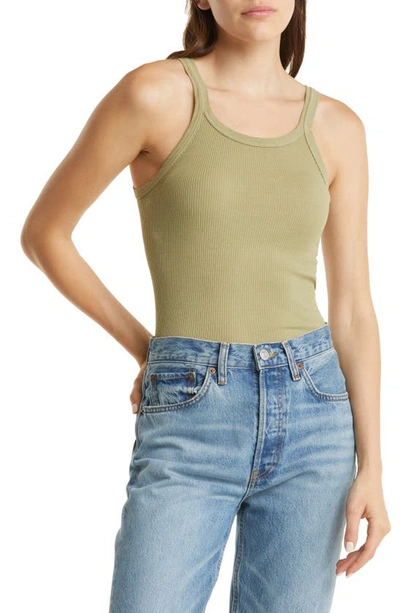Shop Re/done Ribbed Tank Top In Sage