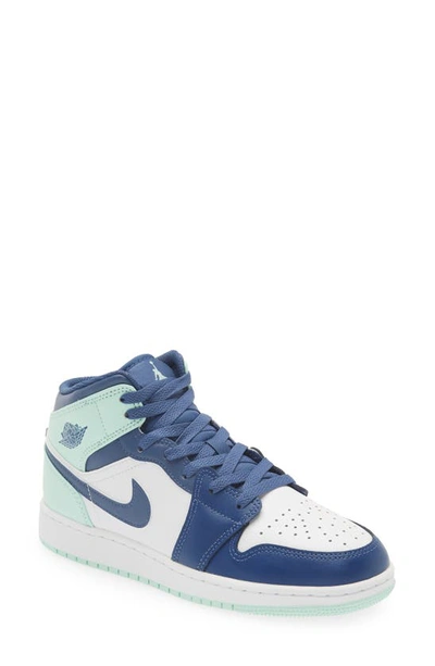 Shop Jordan Air  1 Mid Sneaker In Mystic Navy/ Mint Foam/ White