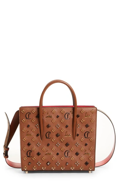 Shop Christian Louboutin Medium Paloma Studded Leather Satchel In Biscotto/ Multi