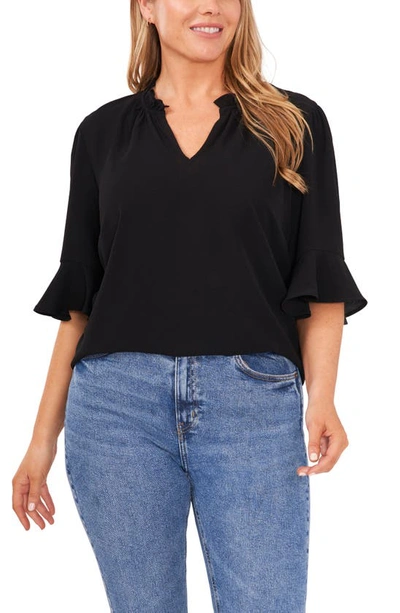 Shop Cece Split Neck Blouse In Rich Black