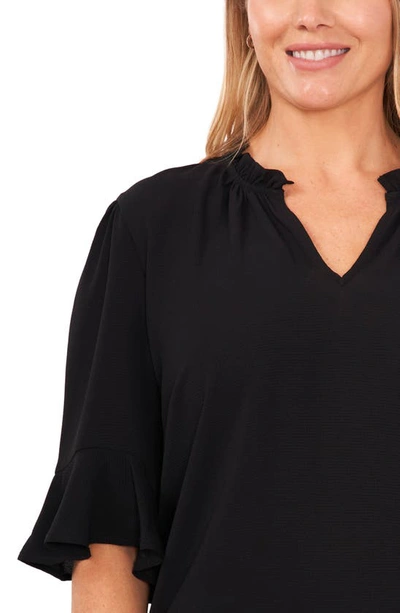 Shop Cece Split Neck Blouse In Rich Black