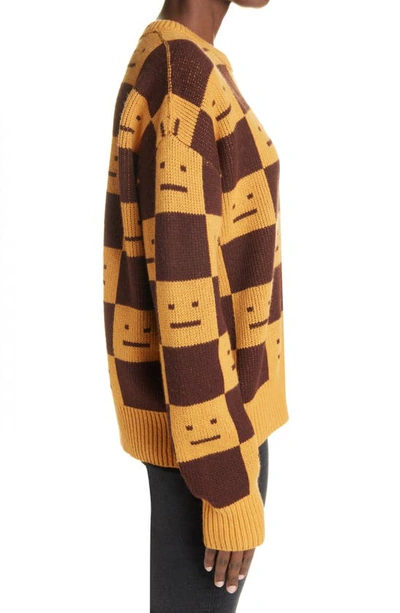 Shop Acne Studios Katlas Checkerboard Jacquard Wool Sweater In Ochre Orange/ Coffee Brown