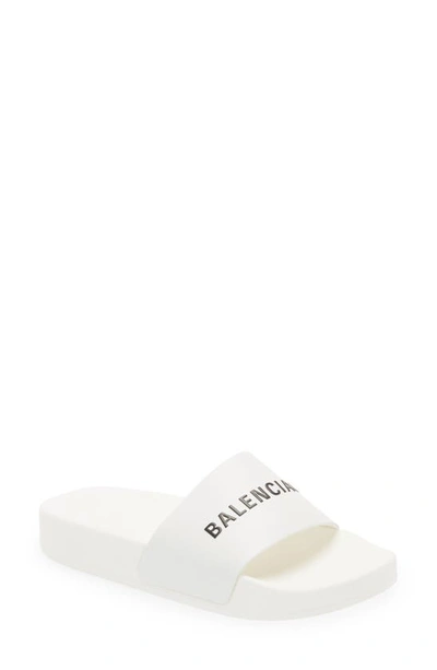 Balenciaga Kids' Logo Pool Slide In Bianco | ModeSens