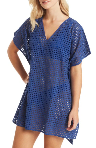 Sea Level Eyelet Cover-up Caftan In Cobalt