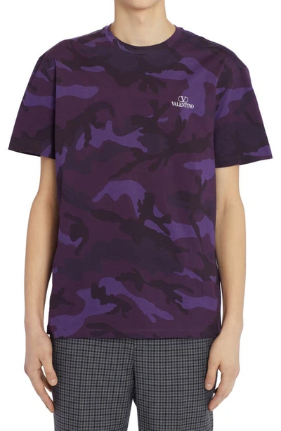 Shop Valentino Camo Print Cotton T-shirt In Camou Viola