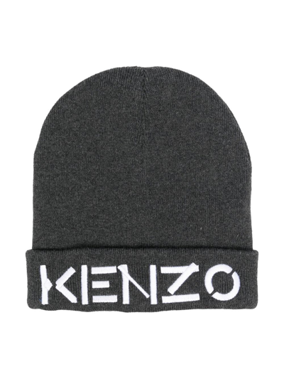 Shop Kenzo Embroidered-logo Knitted Beanie In Grey