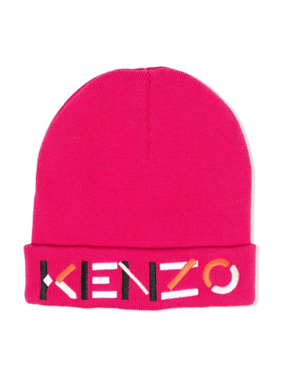 Shop Kenzo Embroidered-logo Knitted Beanie In Pink
