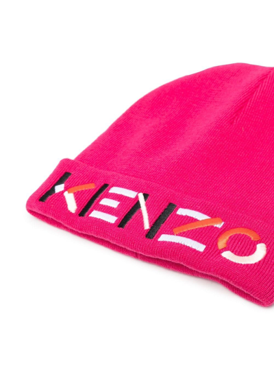 Shop Kenzo Embroidered-logo Knitted Beanie In Pink
