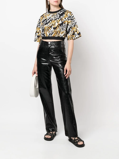 Versace Jeans Couture Logo-print Wide-sleeve Cropped Top In Black