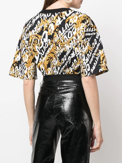 Versace Jeans Couture Logo-print Wide-sleeve Cropped Top In Black