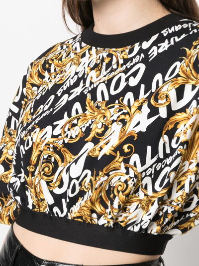 Versace Jeans Couture Logo-print Wide-sleeve Cropped Top In Black