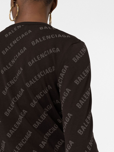 Shop Balenciaga Logo-print Cropped Cardigan In Brown