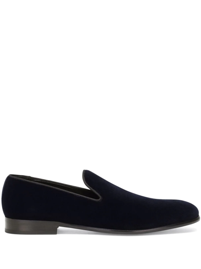 Shop Dolce & Gabbana Open-back Velvet Slippers In Blue