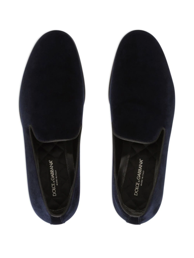 Shop Dolce & Gabbana Open-back Velvet Slippers In Blue