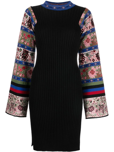 Shop Etro Contrast-sleeve Knitted Dress In Black