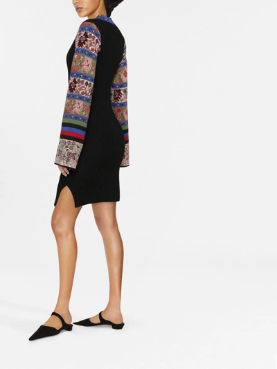 Shop Etro Contrast-sleeve Knitted Dress In Black