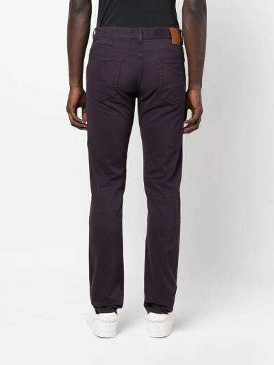 Shop Zegna Five-pocket Logo-tag Straight-leg Trousers In Purple