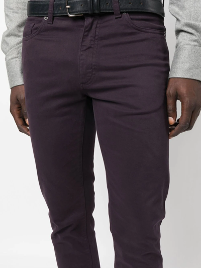 Shop Zegna Five-pocket Logo-tag Straight-leg Trousers In Purple