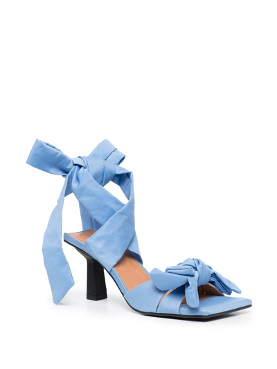 Shop Ganni Heeled Bow Sandals In Blue