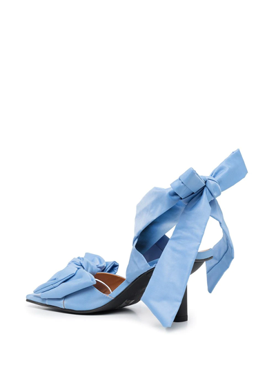 Shop Ganni Heeled Bow Sandals In Blue