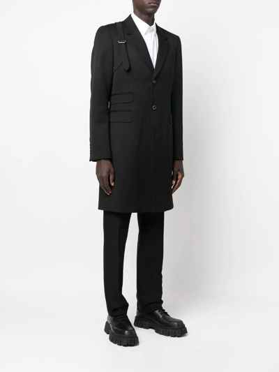 Alexander Mcqueen Black Single-breasted Coat With Harness Detail In Wool Man In Black