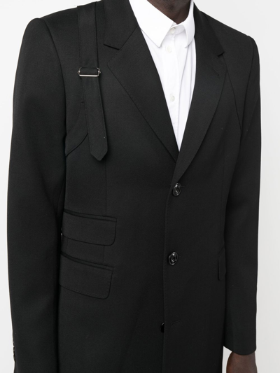 Alexander Mcqueen Black Single-breasted Coat With Harness Detail In Wool Man In Black