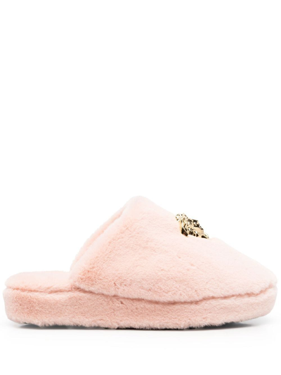 Shop Versace Medusa Faux-fur Slippers In Pink