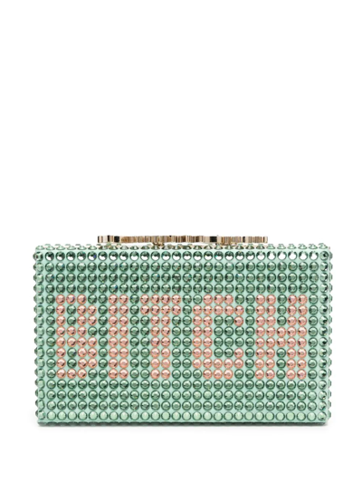 Shop Philipp Plein Gem-slogan Clutch Bag In Green