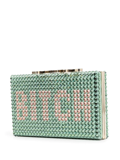 Philipp Plein Gem-slogan Clutch Bag In Green