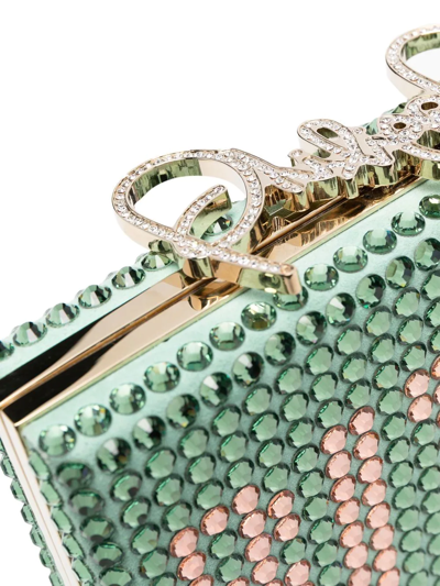 Philipp Plein Gem-slogan Clutch Bag In Green