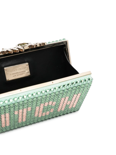 Philipp Plein Gem-slogan Clutch Bag In Green