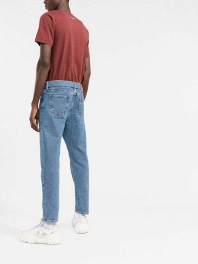Shop Off-white Cropped Belted Denim Jeans In Blue