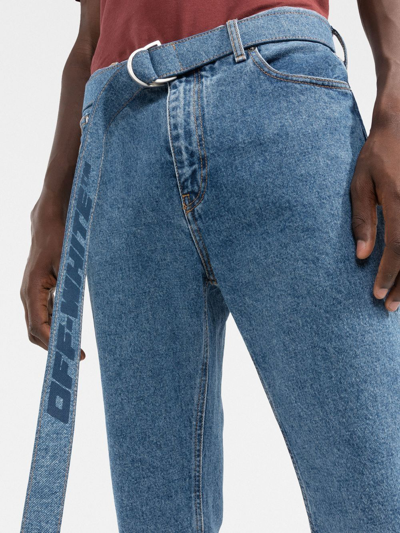 Shop Off-white Cropped Belted Denim Jeans In Blue