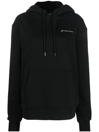 Shop Jacquemus Logo-embroidered Organic Cotton Hoodie In Black