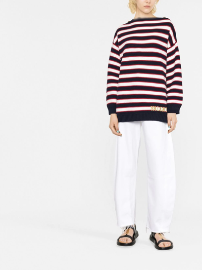 Valentino Logo-embroidered Striped Jumper In Blue