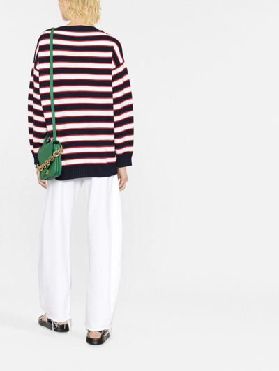 Valentino Logo-embroidered Striped Jumper In Blue