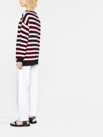 Valentino Logo-embroidered Striped Jumper In Blue